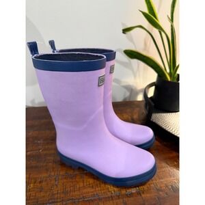 Hatley Kids Purple Rubber Rain Boots Pull Tabs Blue Trim Size 1Y